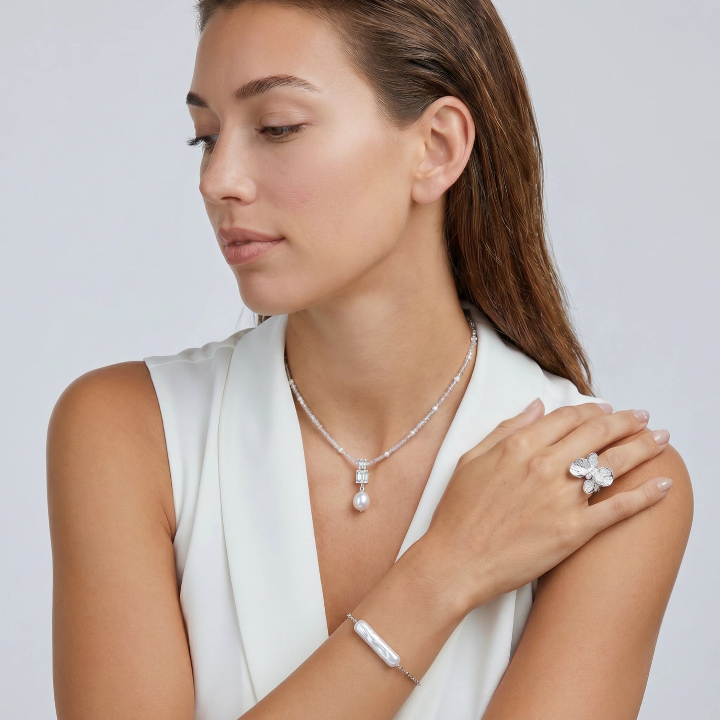 Lavender Dreams Freshwater Pearl and 925 Silver Necklace