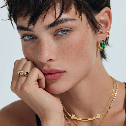 Emerald Huggie Hoops by Gabriella's Jewels