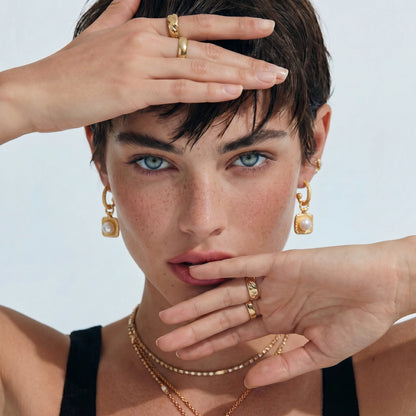 Golden Pearl Drop Hoops by Gabriella's Jewels