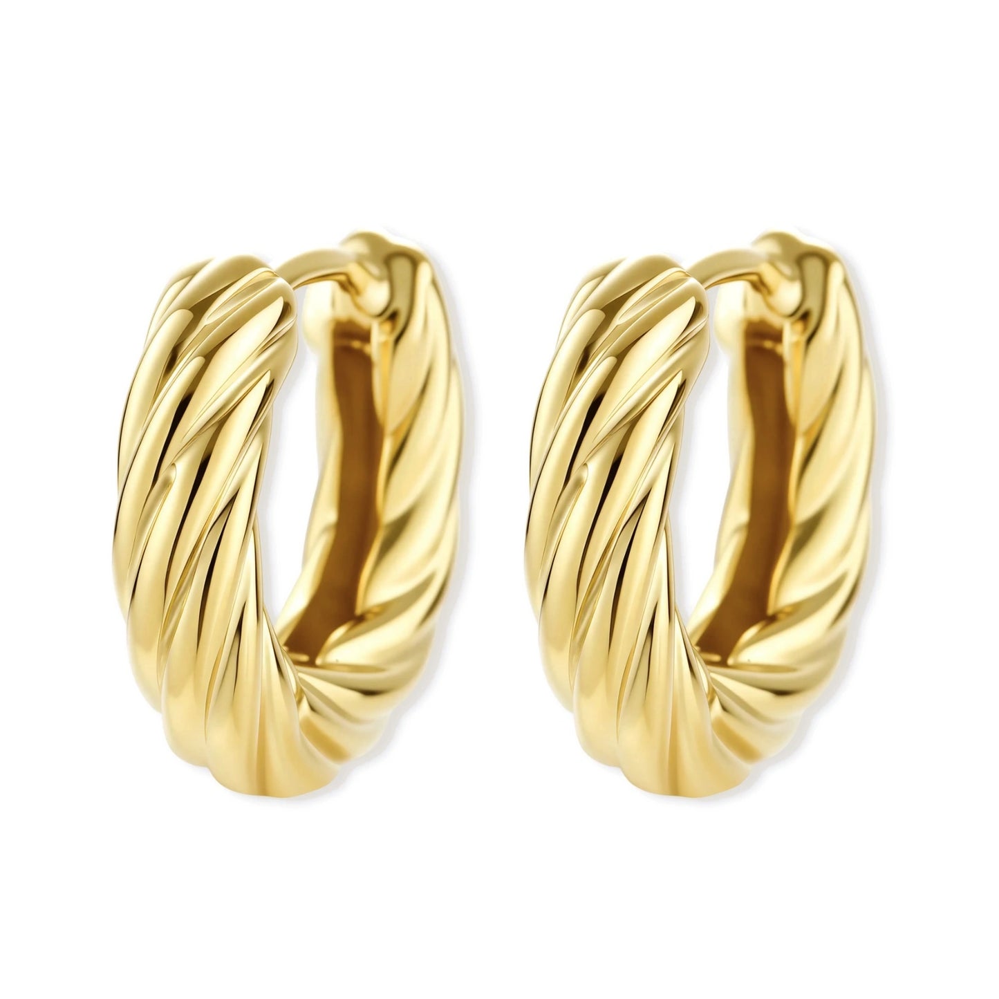 Twisted Gold Huggie Hoops by Gabriella's Jewels
