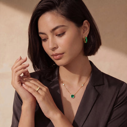 Emerald Huggie Hoops by Gabriella's Jewels