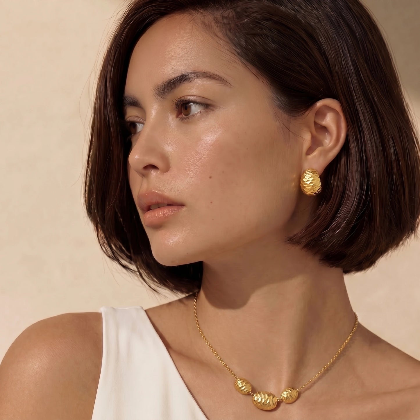 Hammered  18K Gold- Sterling Silver Huggie Earrings