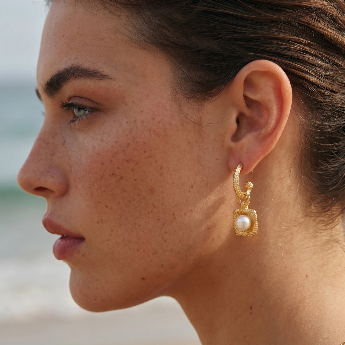 Golden Pearl Drop Hoops by Gabriella's Jewels