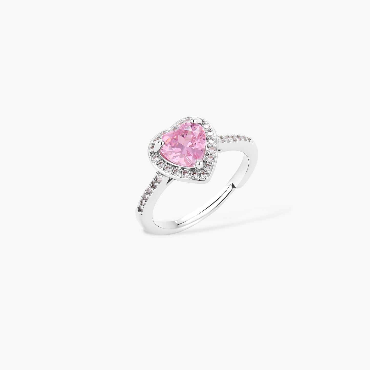 Pink heart-shaped cubic zirconia jewelry set with white gold plating featuring necklace, earrings, bracelet and ring