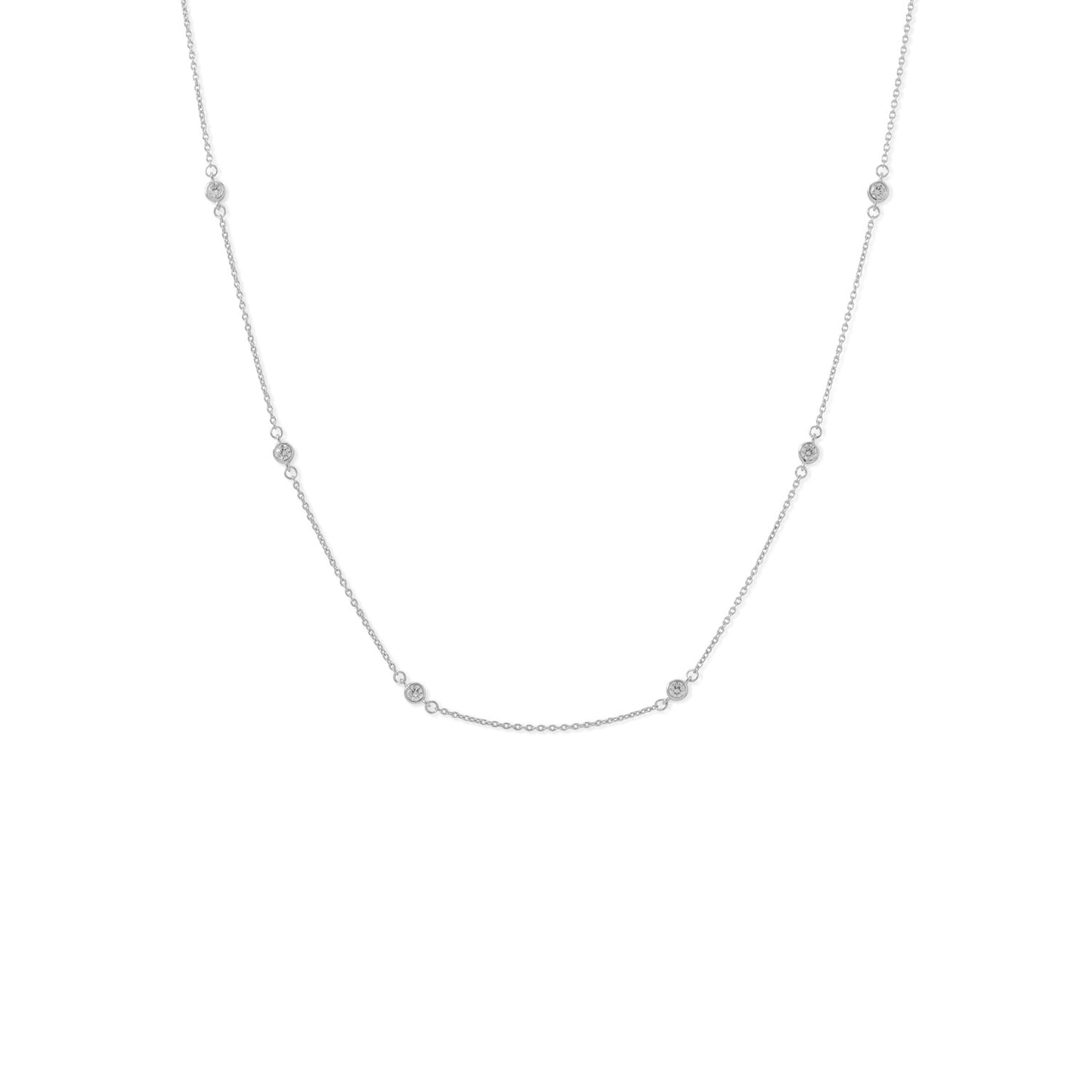 16" + 2" Rhodium Plated Bezel Set CZ Necklace