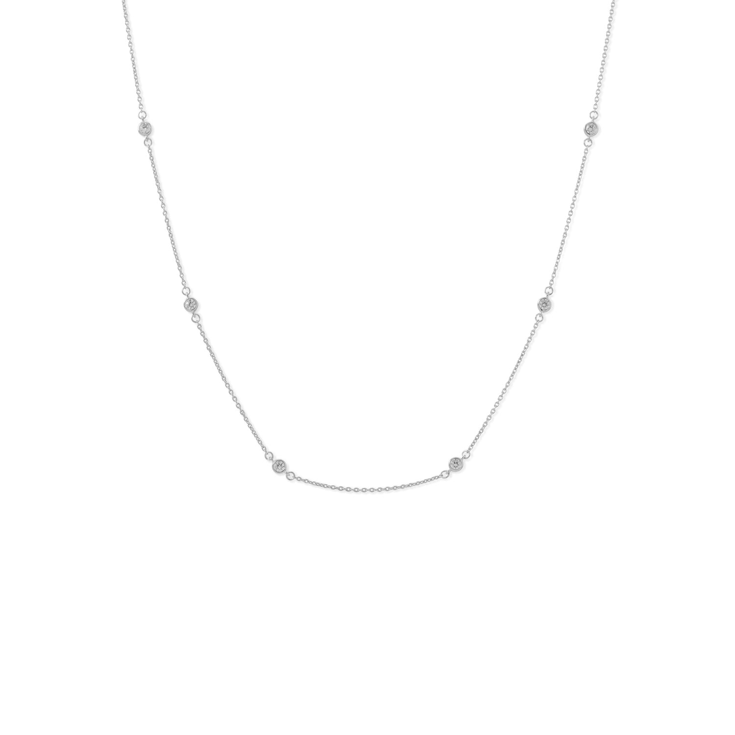 16" + 2" Rhodium Plated Bezel Set CZ Necklace