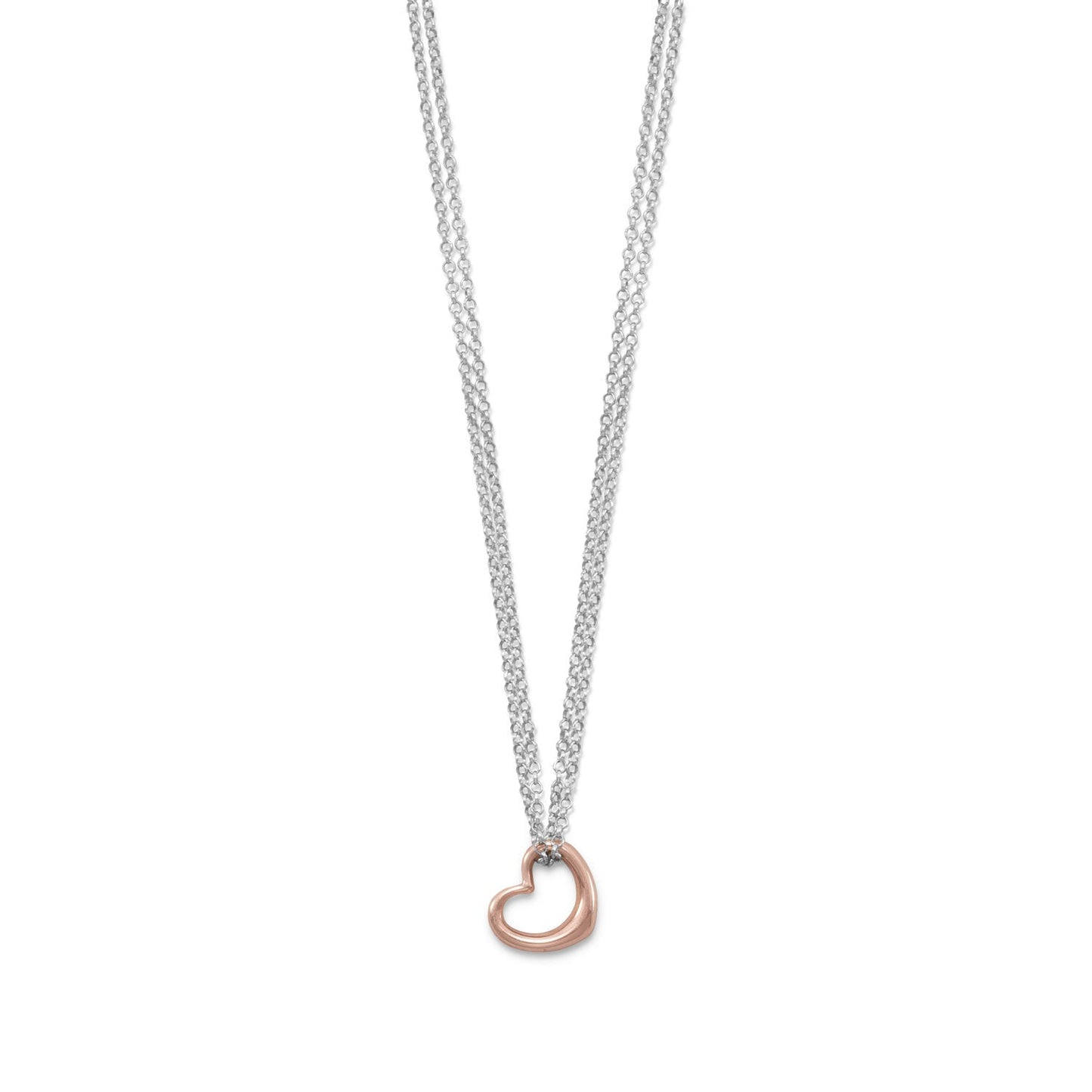 Two Tone Double Strand Sterling Silver Open Heart Necklace Made in Italy