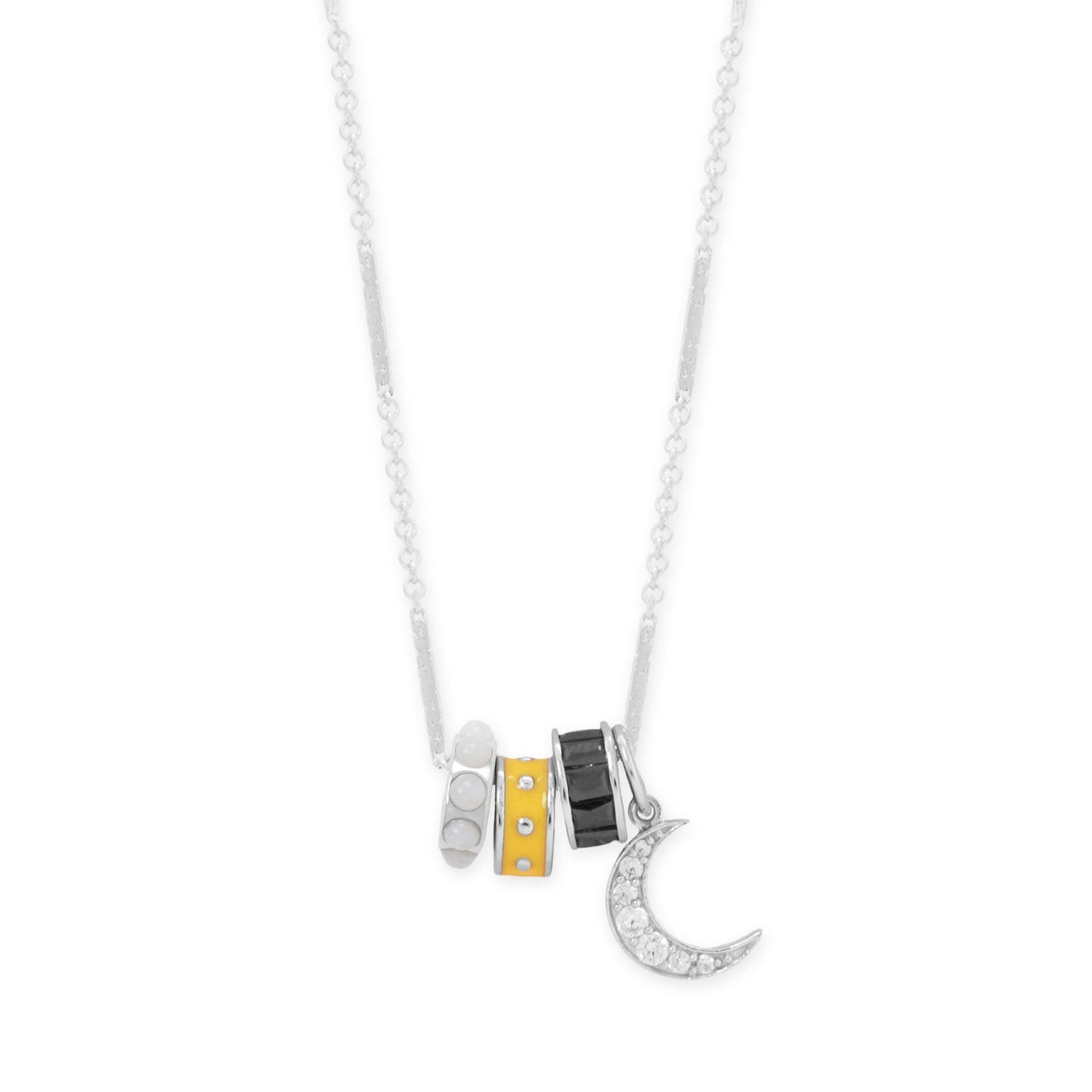 Midnight Marvels! 18" Rhodium Plated Charm Necklace