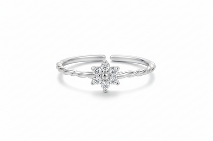 925 Sterling Silver Zircon Flower Open Ring