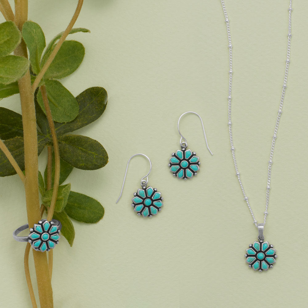 Sterling Silver Turquoise Flower Ring