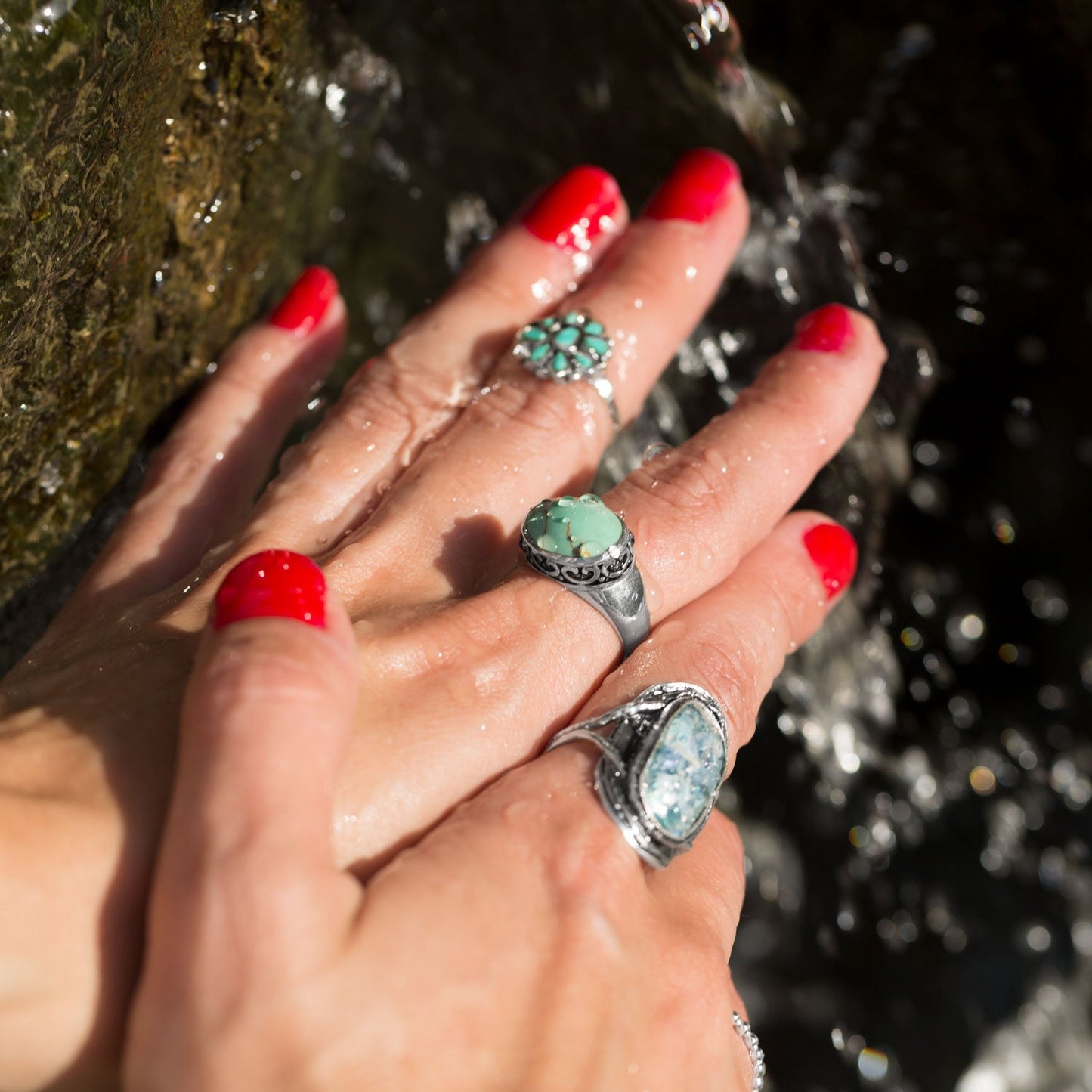 Sterling Silver Turquoise Flower Ring