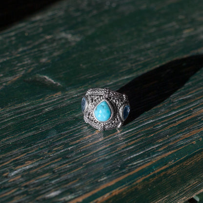 Blue Topaz and Turquoise Sterling Silver Statement Ring