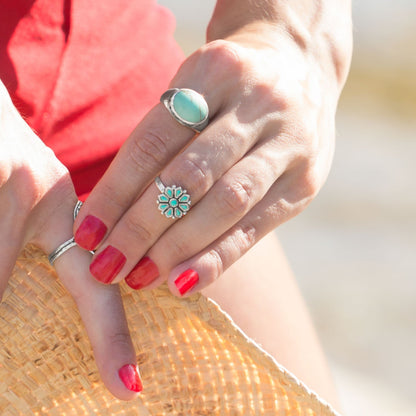 Sterling Silver Turquoise Flower Ring