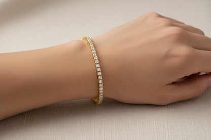 18K Plated Yellow Gold CZ Tennis 8 Inch Bracelet