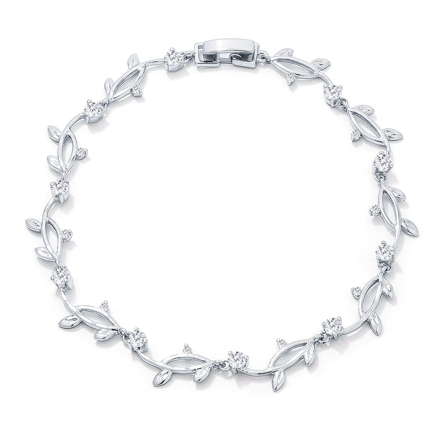 Nathans Elegant Silver Floral Vine Cubic Zirconia  Tennis Bracelet