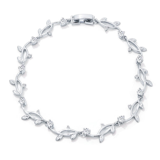 Nathans Elegant Silver Floral Vine Cubic Zirconia  Tennis Bracelet
