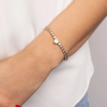 18K Gold | Stainless Steel Tennis Chain Bracelet with Heart CZ Marquis Center Stone