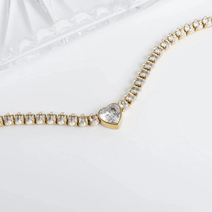 18K Gold | Stainless Steel Tennis Chain Bracelet with Heart CZ Marquis Center Stone