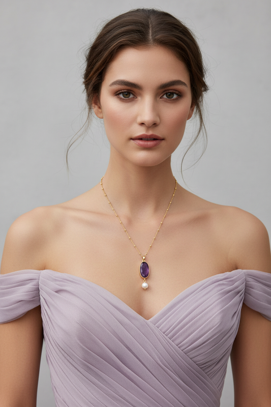 16" + 2" 14 Karat Gold Plated Amethyst and Pearl Necklace