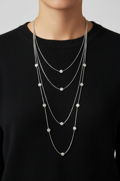 Triple Strand Layering Station Necklace 1.28 Pave CZ