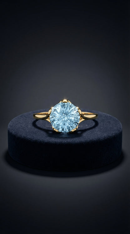 14 Karat Gold Precision Cut Sky Blue Topaz Ring