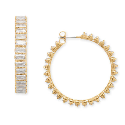 Gold Tone Baguette CZ Fashion Hoop Earrings