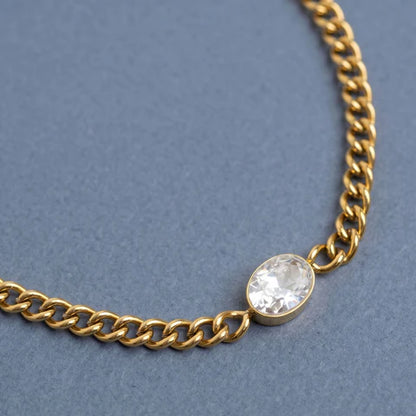 18 Karat Gold "Pop of Sparkle" Stainless Steel CZ Curb Chain Bracelet