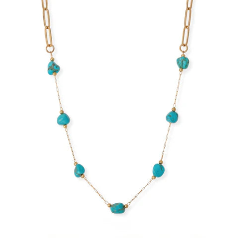 18 Karat Gold PVD Stainless Steel Quartz Crystal Station Necklace