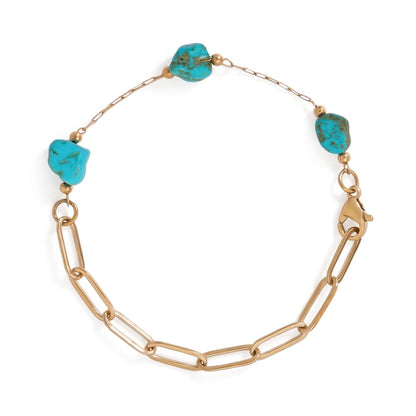 18 Karat Gold  Stainless Steel Quartz Crystal, Onyx or Turquoise Station Bracelet