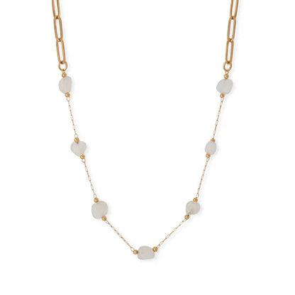 18 Karat Gold PVD Stainless Steel Quartz Crystal Station Necklace