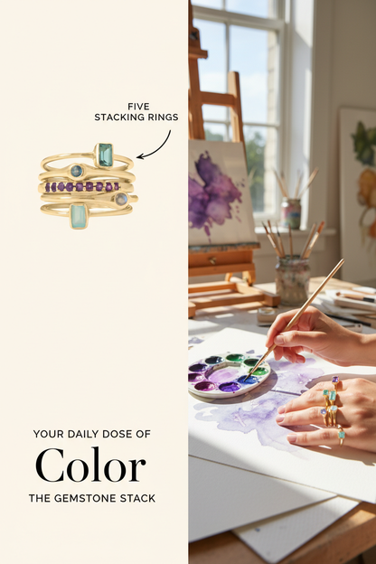 Life in Color!  14 Karat Gold and Gemstones Five Stacking Ring Set