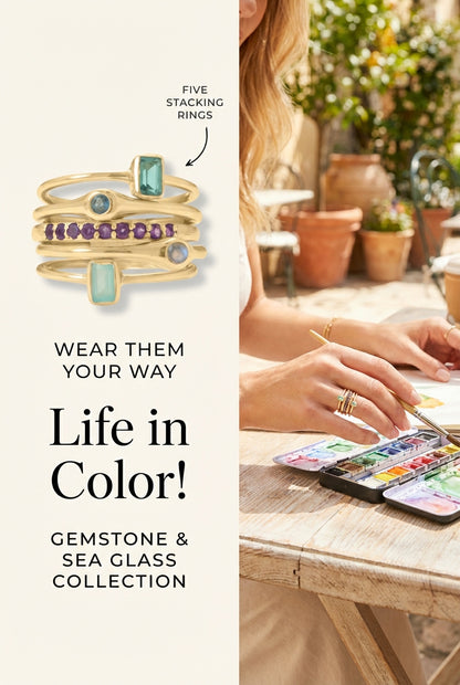 Life in Color!  14 Karat Gold and Gemstones Five Stacking Ring Set