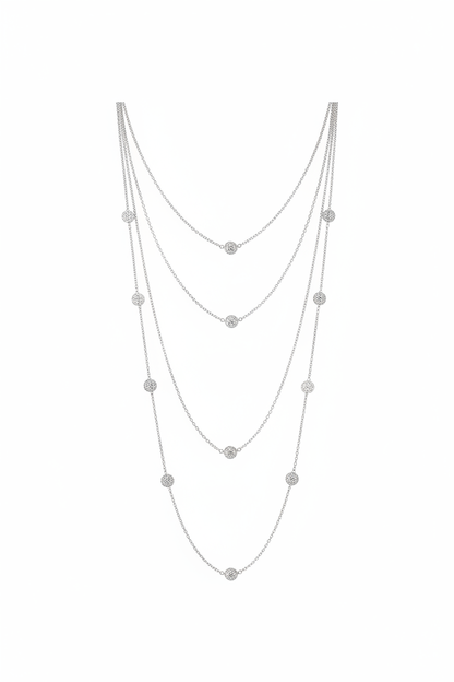Triple Strand Layering Station Necklace 1.28 Pave CZ
