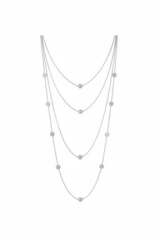 Triple Strand Layering Station Necklace 1.28 Pave CZ